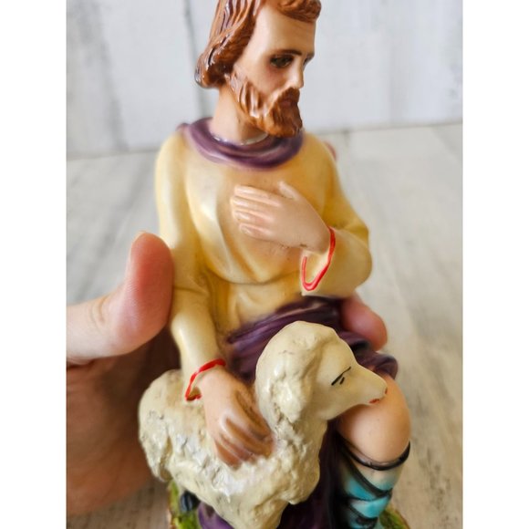 Vintage chalkware Joseph Nativity sheep Italy LB Italian AS IS religious figurin - Picture 8 of 11